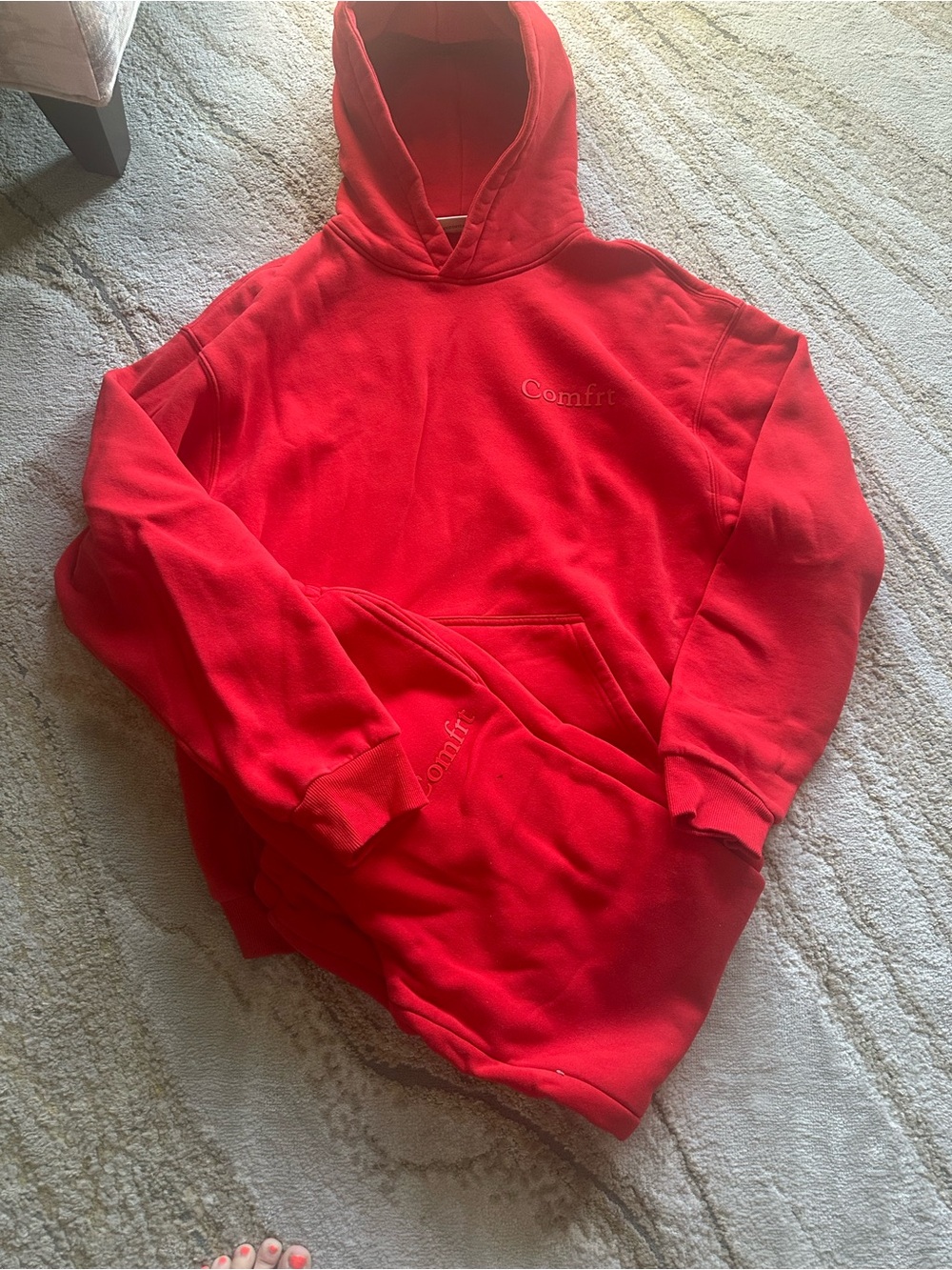 Red Hooded Pullover Sweatshirt and jogger pants